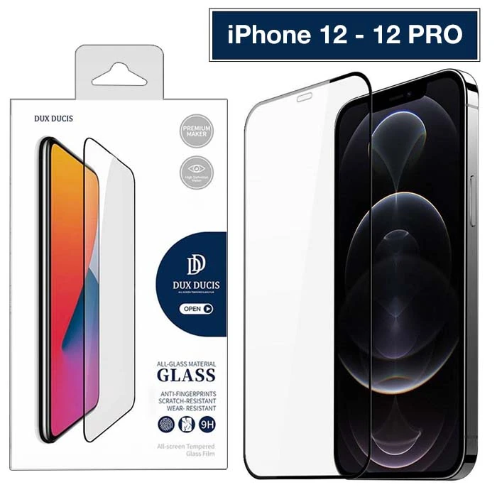 Dux Ducis iPhone 12 - 12 Pro 6.1inç Tempered Cam Ekran Koruyucu 10D Full Kaplama - Siyah