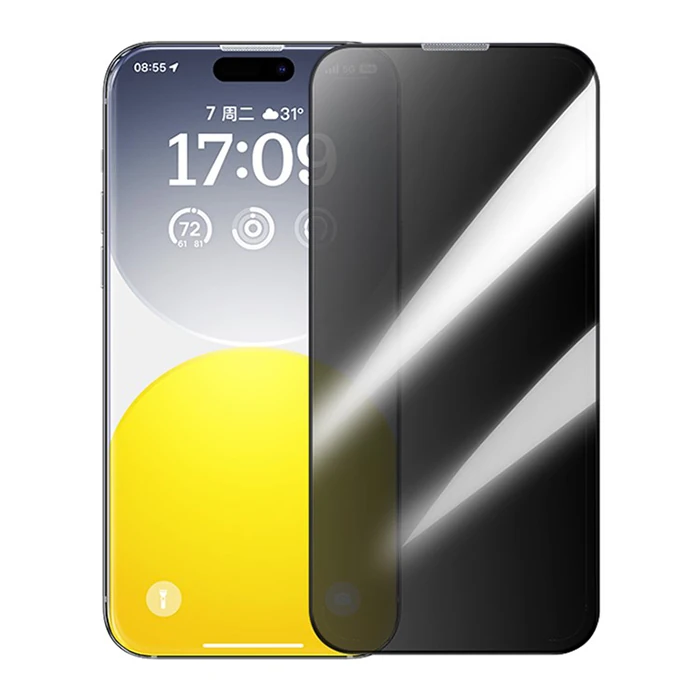Baseus Corning iPhone 15 Privacy Hayalet Full Koruma Tempered Cam Ekran Koruyucu - Şeffaf 2