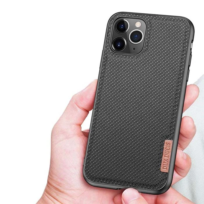 Dux Ducis Fino Serisi iPhone 11 Pro Max Kılıf Premium Dokuma Silikon Kılıf - Siyah