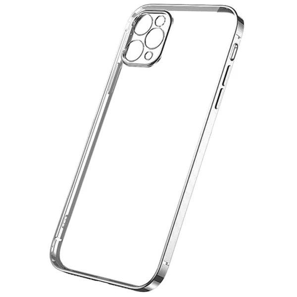 Ally İPhone 12 Pro 6.1 Metal Görünümlü Darbeye Dayanıklı Silikon Kılıf - Gümüş