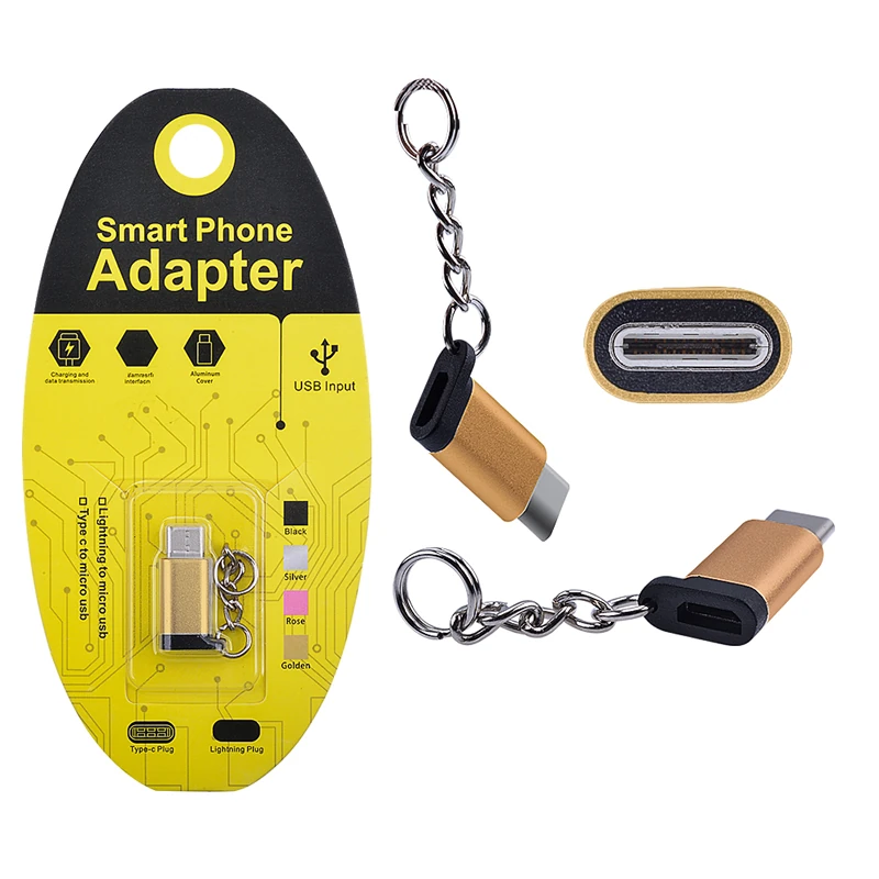 Mikro USB to Type C Dönüştürücü Çevirici Anahtarlıklı Başlık - Gold