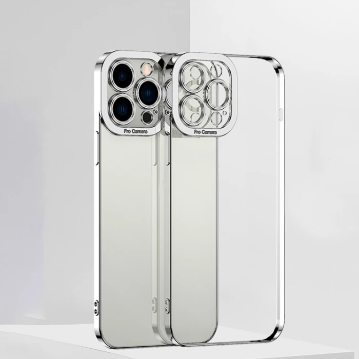 Ally Fashion Series iPhone 12 Pro Kılıf Renkli Kenar Lazer Çerçeveli Silikon Kılıf - Gold