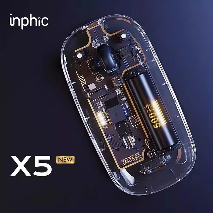 İNphic X5 Kablosuz Fare Şarj Edilebilir Sessiz Kullanım 2.4G Transparan USB Mouse - Şeffaf 2