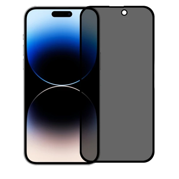 Ally İPhone 14 Pro 6.1 3D Full Privacy Gizlilik Cam Ekran Koruyucu Anti-Spy - Siyah