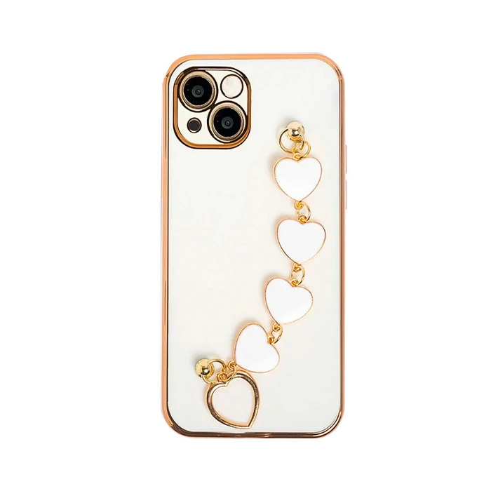 Ally iPhone 13 Mini 5.4inç Kılıf Kalp Bileklik Tutuculu Lüx Silikon Askılı Kılıf - Beyaz