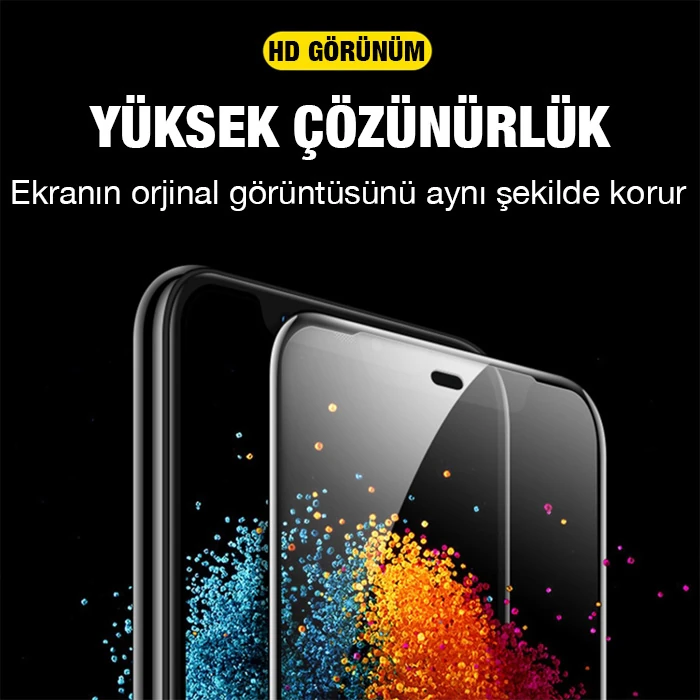 Ally İPhone 13 Pro Max 6.7inç Full Glue Matte Tempered Cam Ekran Koruyucu - Siyah