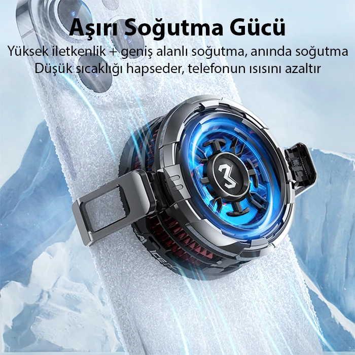 Memo CX08 iOS Android Soğutucu 15W Manyetik + Arka Klips 2'si 1 Arada Yarı İletken Soğutma Fanı Radyatörü - Siyah