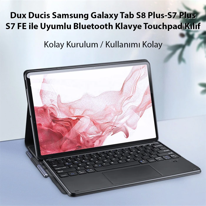 Dux Ducis SM Galaxy Tab S8 Plus-S7 Plus-S7 FE ile Uyumlu Bluetooth Klavye Touchpad Kılıf - Siyah