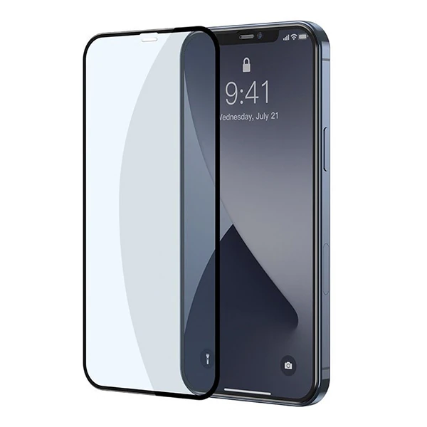 Baseus İPhone 12 Mini 5.4 0.3MM Full Anti Blue Light Tempered Cam Ekran Koruyucu 2Adet Set - Siyah