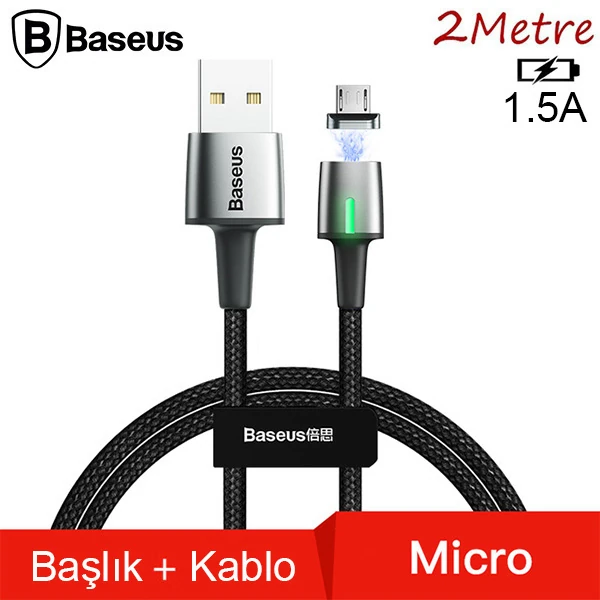 Baseus Zinc Magnetic Usb Kablo Şarj Android Mikro Başlık 2Metre 1.5A - Siyah