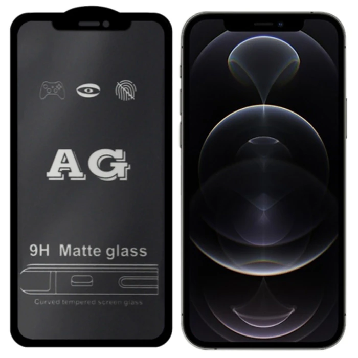 Ally İPhone 12 Pro Max 6.7inç Full Glue Matte Tempered Cam Ekran Koruyucu - Siyah