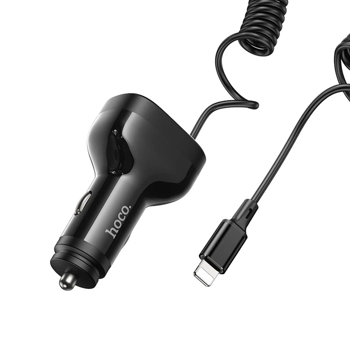 Hoco NZ11A 30W 2 USB+ Type-C Girişli iPhone Kablolu Araç Çakmaklık Şarj Aleti - Siyah