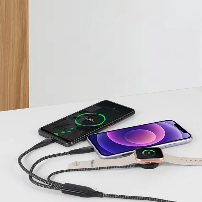 Ally 2x Type-c 100W-27W + Apple Watch İçin Type-c Şarj Kablosu - Siyah