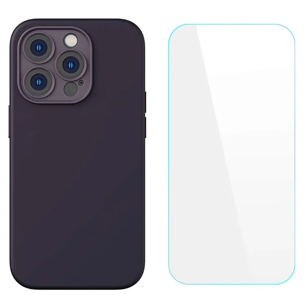Baseus Liquid Silica iPhone 14 Pro Silikon Kılıf + Tempered Ekran Koruyucu Set - Koyu Mavi