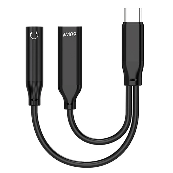 Ally İphone 15 İçin Type-c Şarj + 3.5mm kulaklık 2İn1 Çevirici Adaptör - Siyah