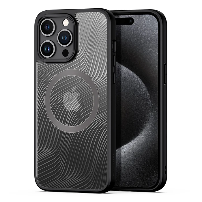 Dux Ducis iPhone 15 Pro Max Aimo Series MagSafe Premium Buzlu Sert PC-TPU Kılıf - Siyah