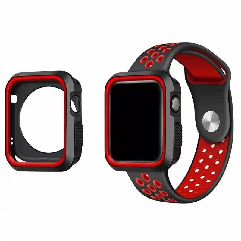 Ally Apple Watch 7-8 41mm 6-5-4 40mm Nike Style Çift Renk Silikon Kılıf 3-2-1 38mm - Siyah-Kırmızı