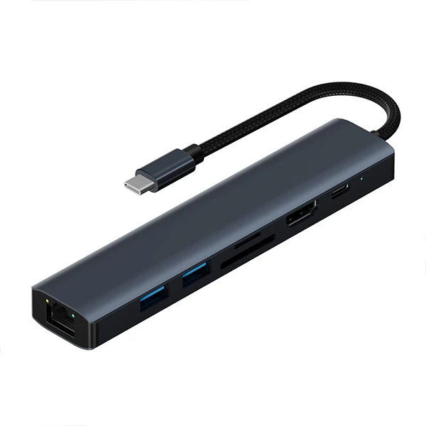 Ally BYL-2303 7 IN 1 Type-c To USB + Type-c + Ethernet + Kart Okuyucu + Hdmı Dönüştürücü Çoğaltıcı H - Füme
