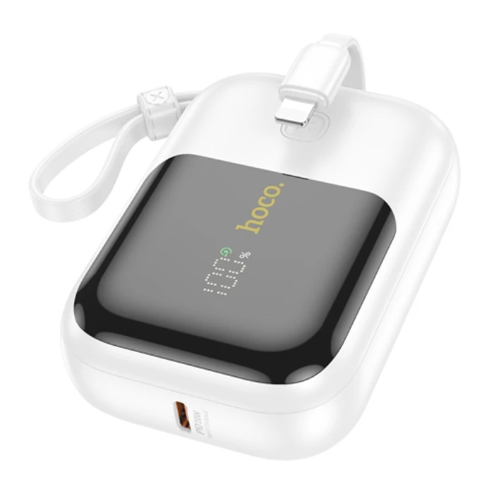 Hoco Q20 Fountain 10000mAh 22.5W+PD20W Dijital Göstergeli Kablolu Powerbank - Beyaz