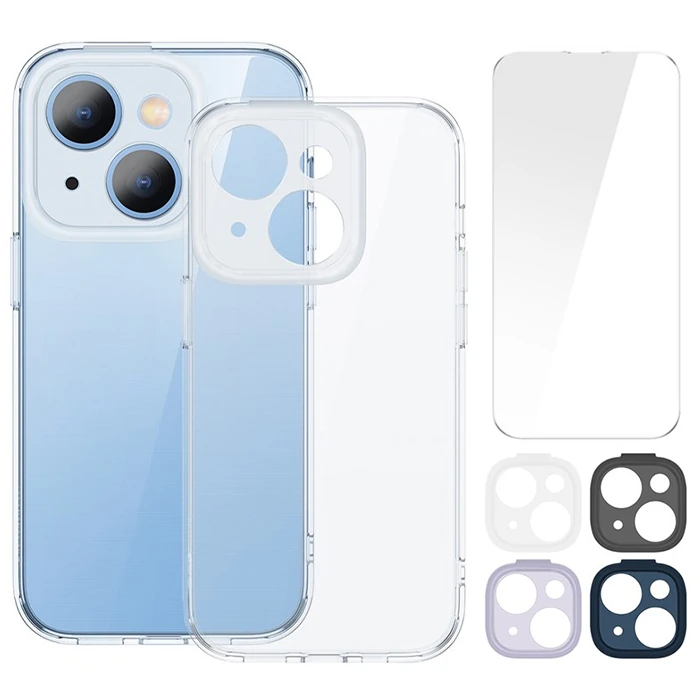 Baseus Illusion Series iPhone 14 Plus 6.7 Silikon Kılıf + Tempered Ekran Koruyucu + 4x Kamera Koruyu - Şeffaf 2