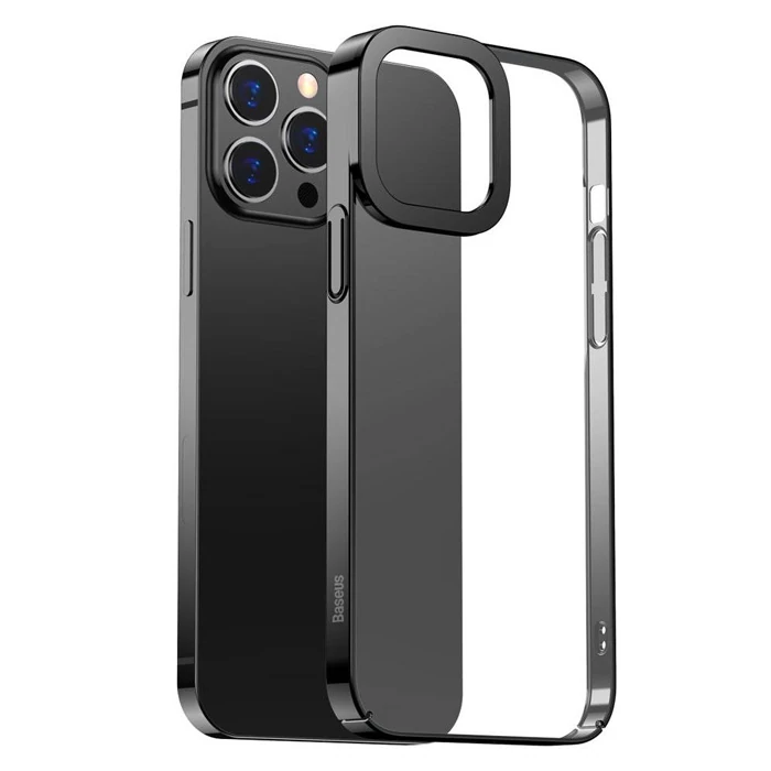 Baseus Glitter iPhone 13 Pro Max 6.7inç Kılıf Renkli Kenar Şeffaf Silikon - Siyah