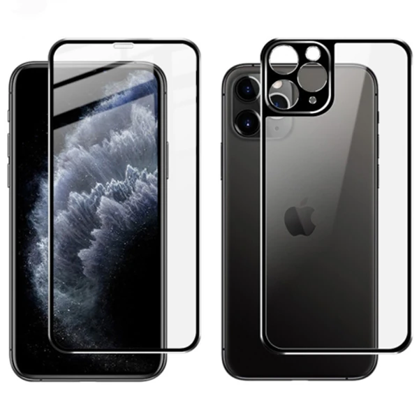 İPhone 11 Pro Metal Çerçeve Ön Arka 3D Full Tempered Cam Koruyucu - Kırmızı