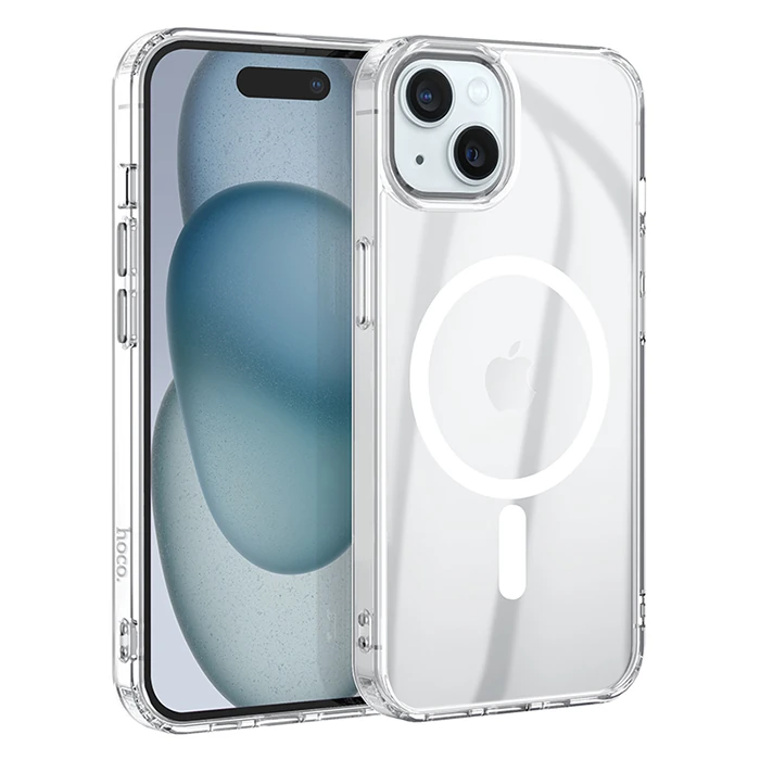 Hoco iPhone 15 Plus Anti-Fall Darbe Önleyici Airbag Manyetik Magsafe Silikon Kılıf - Şeffaf 2