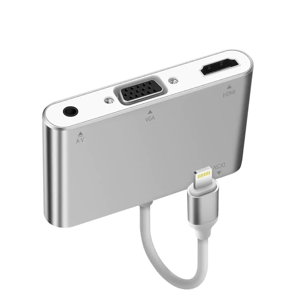 İPhone İPad P32 Hdmi Vga Av Audio Dönüştürücü Adaptör - Gümüş