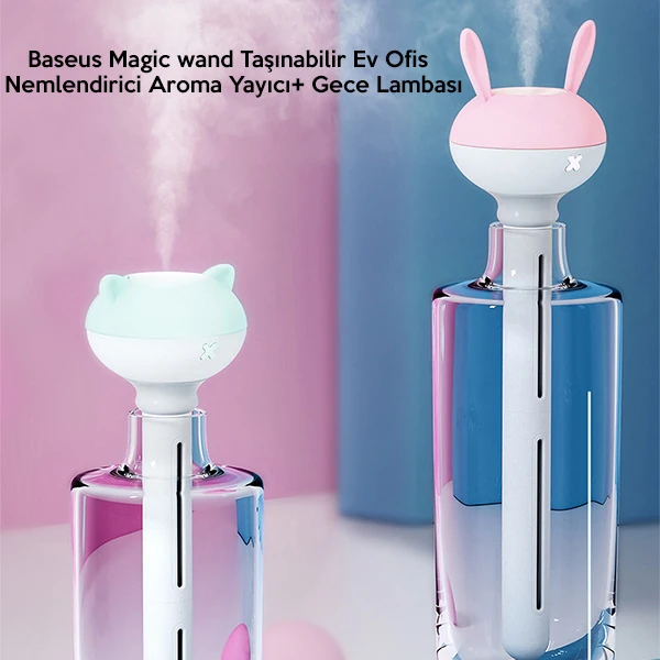 Baseus Magic wand Ev Ofis Nemlendirici Aroma Yayıcı+ Gece Lambası - Pembe