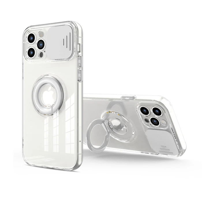 Ally iPhone 13 Pro Max 6.7inç Kılıf Sürgülü Kamera Lens Korumalı Yüzük Standlı Silikon Kılıf - Kırmızı