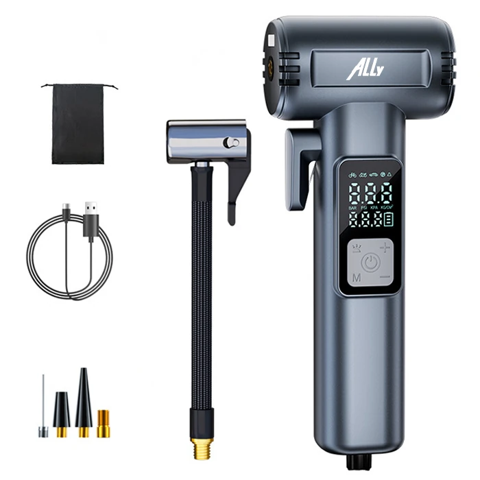 Ally ST-5530 Dijital Şarjlı Araç Lastik Hava Şişirme Pompası Powerbank Pencere kırıcı - Siyah
