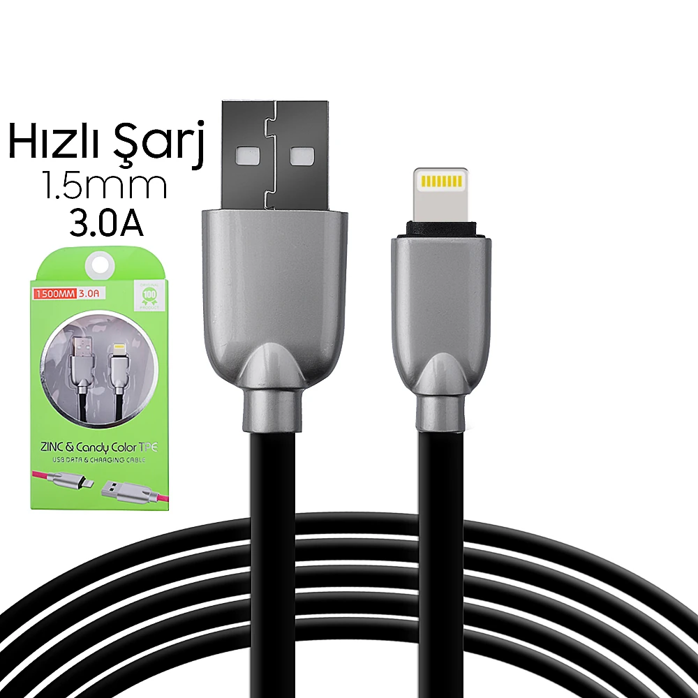 Ally İphone5s6s788 Plus Zinc Alloy Dayanıklı 3.0a 1.5mm Usb Kablo - Gold