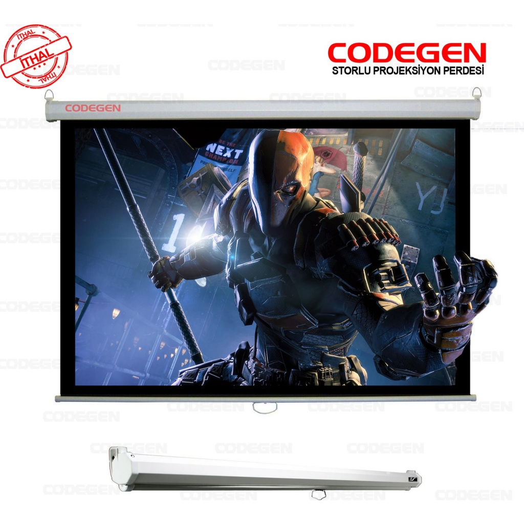 Codegen AX-24 Storlu Projeksiyon Perdesİ 240x200 (Arkası Siyah Fonlu - Duvar/Tavan Asılabilir)(1923)