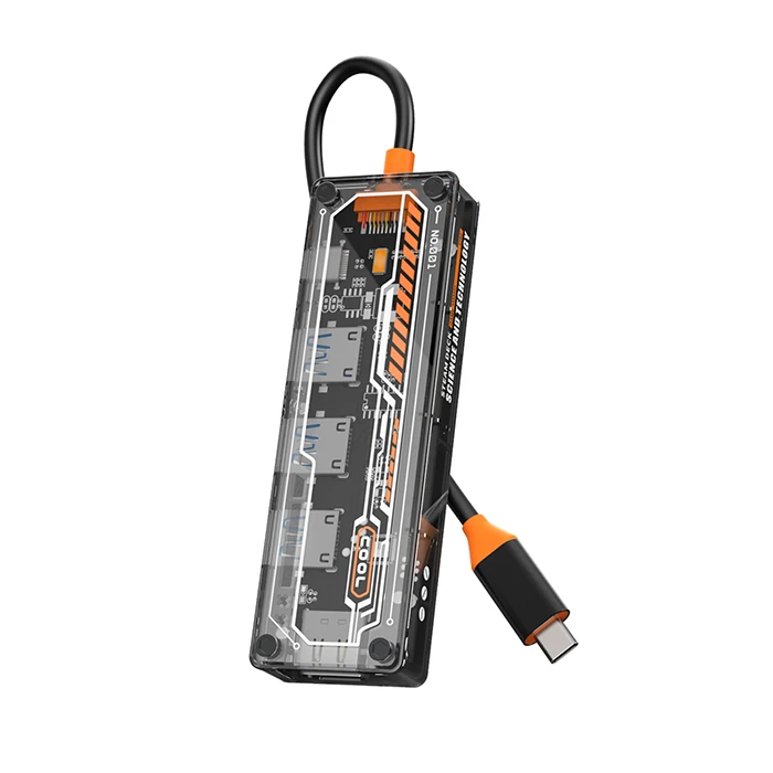 Ally 5in1 Type-c To USB3.0 + USB2.0 *2 + Type-c PD 100W + Hdmı Çoğaltıcı Transparan Hub - Şeffaf 2