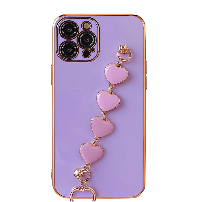 Ally iPhone 11 Pro Max 6.5inç Kılıf Kalp Bileklik Tutuculu Lüx Silikon Askılı Kılıf - Beyaz