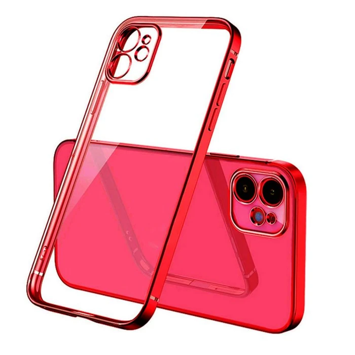 iPhone 11 6.1inç Renkli Kenar Şeffaf Kılıf Kamera Korumalı Silikon Kılıf - Gümüş