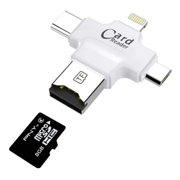 Card Reader 4in1 Type-C- İphone Lightning-Micro Usb Hafıza Kart Okuyucu - Siyah
