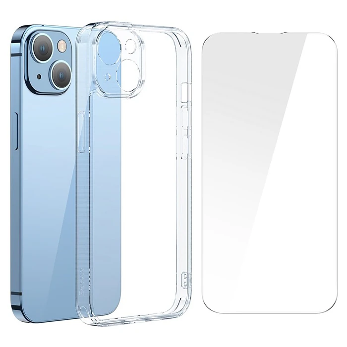 Baseus SuperCeramic Series iPhone 14 Plus 6.7 Koruyucu Cam Kılıf+Full Tempered Ekran Koruyucu Set - Şeffaf 2