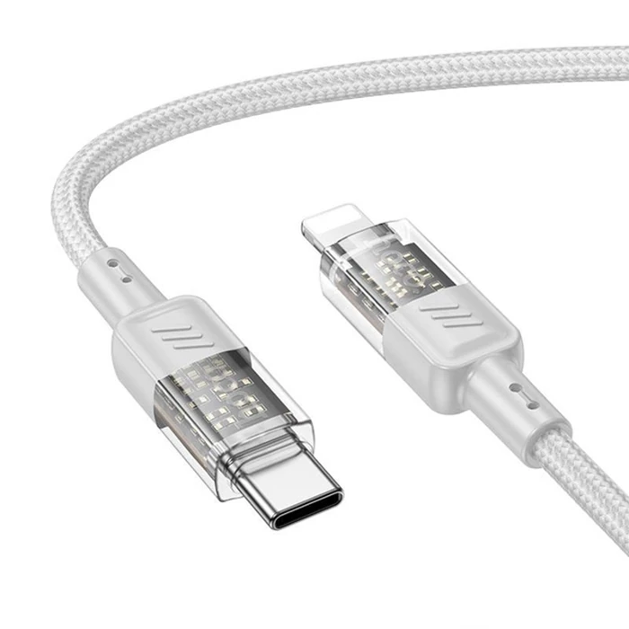 Hoco U129 Transparan Type-C to Lightning Data ve Şarj Kablosu 1m - Gri