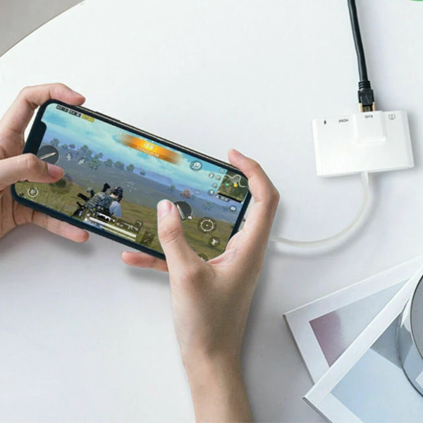 Ally İPhone 3İN1 Lightning Hdmı RJ45 OTG Digital AV Adaptör Hub - Beyaz
