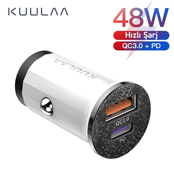 Kuulaa 42W USB + Type-C Çift Çıkışlı Mini Hızlı Araç Şarj Cihazı - Siyah