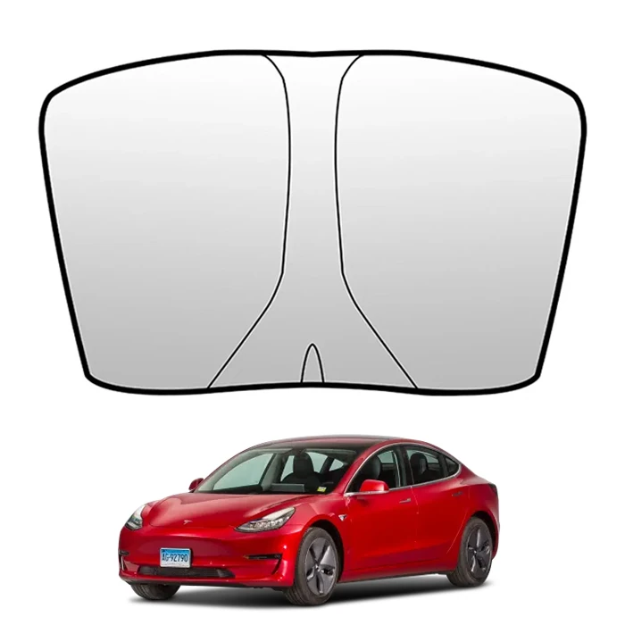Ally Tesla Model Y Model 3 için Ön Cam Güneşliği Katlanır Ön Pencere Güneşlik - Gümüş