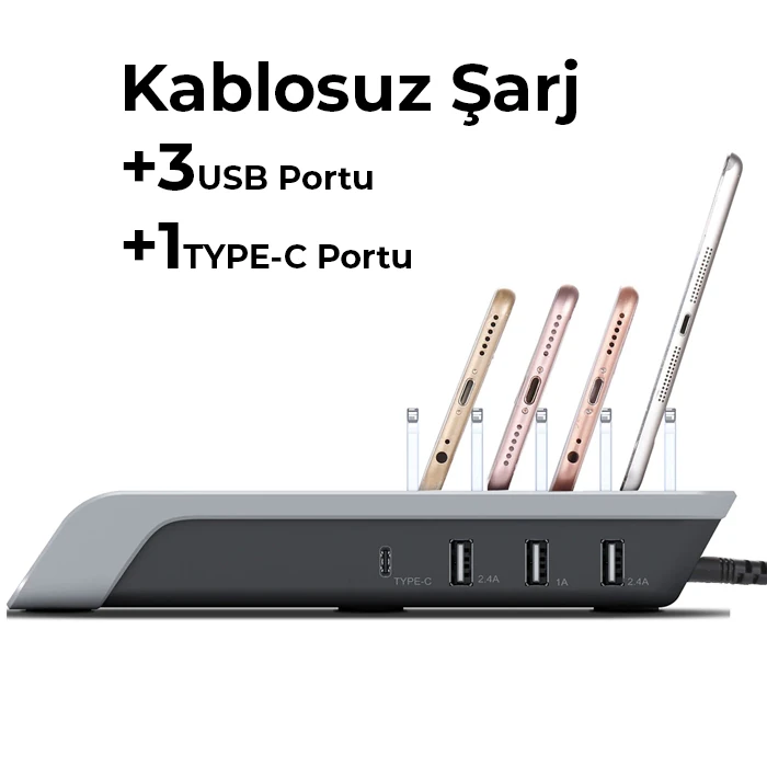Ally Multiport 10W Wireless Kablosuz Şarj Cihazı Organizer Stand - Siyah