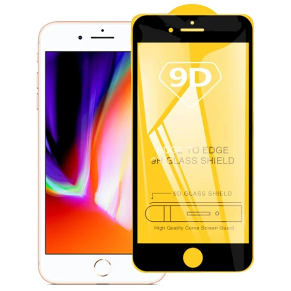 Ally iPhone 8 Plus -7 Plus 9D Full Glue Tempered Cam Ekran Koruyucu - Siyah