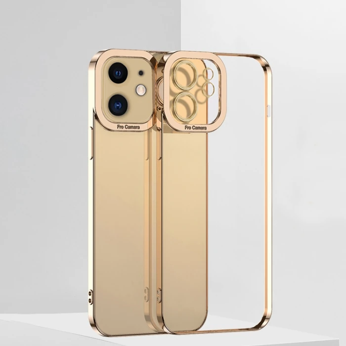 Ally Fashion Series iPhone 12 6.1inç Kılıf Renkli Kenar Lazer Çerçeveli Silikon Kılıf - Gold