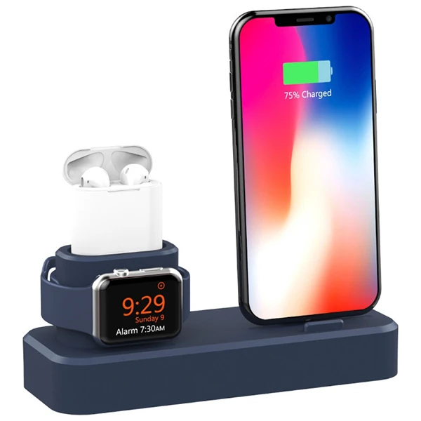 Ally 3in1 Charging Base İPhone+ İwatch+ İPods Silikon Şarj Standı - Siyah