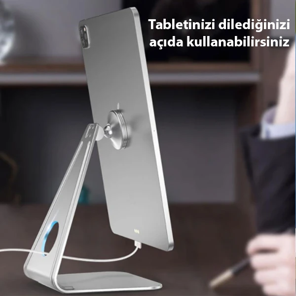 Ally Metal Masa Üstü Standlı Mıknatıslı Tablet Telefon Tutucu - Gri
