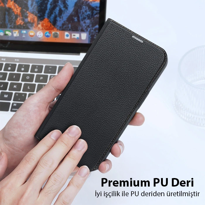 Dux Ducis iPhone 14 Plus 6.7 Kılıf Skin X PU Deri Manyetik Kapaklı Kılıf Magnetic Folio Case - Siyah