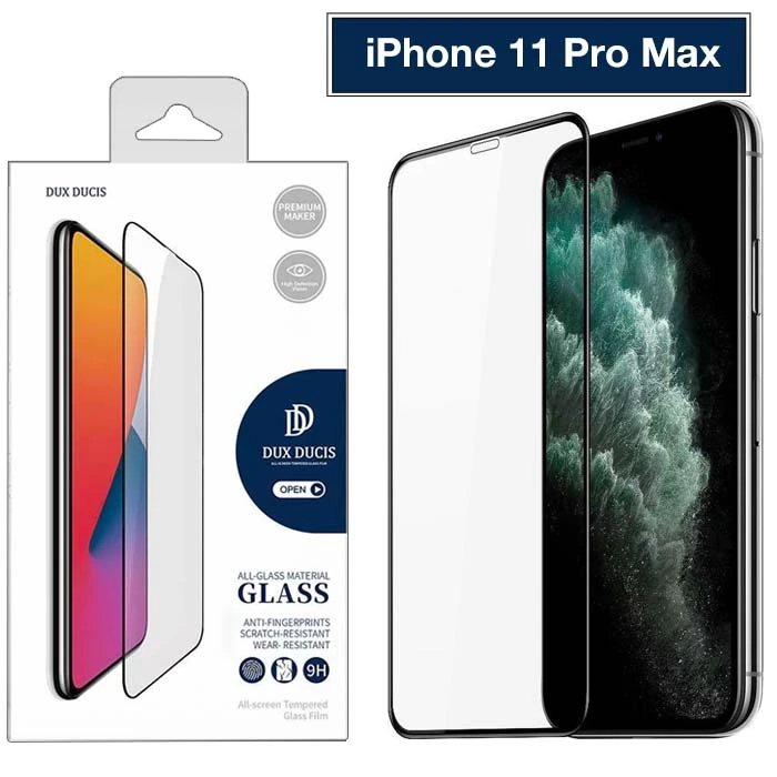 Dux Ducis iPhone 11 Pro Max Tempered Cam Ekran Koruyucu 10D Full Kaplama - Siyah