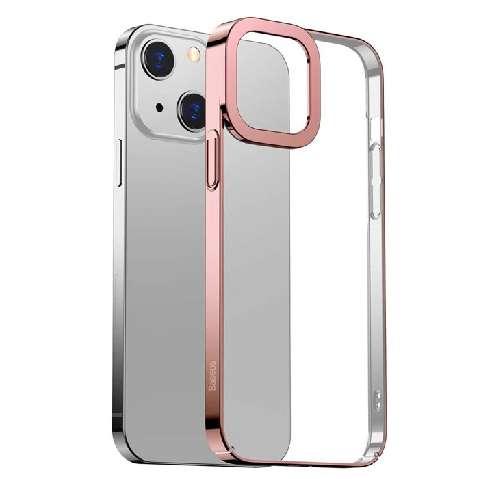 Baseus Glitter iPhone 13 6.1inç Kılıf Renkli Kenar Şeffaf Silikon - Pembe